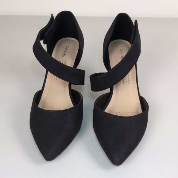 3/$20 George Asymmetric Pointed Heels Elegant Black Faux Suede Cushioned Shoes - Picture 3 of 13